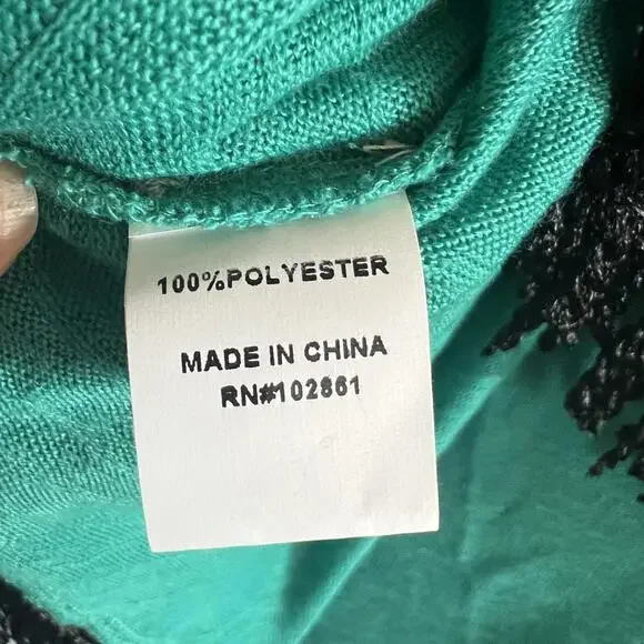 Adore Teal Tapestry Fringe Sweater Size XLarge One Sleeve  One Open Side - Picture 7 of 7